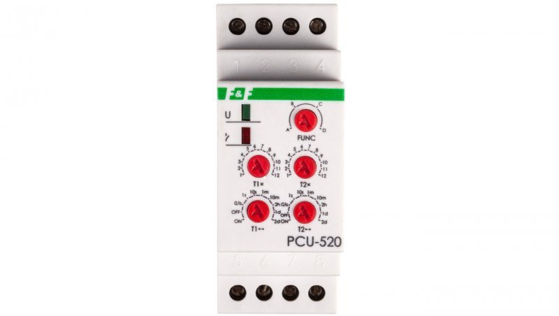 Przekaźnik czasowy 2P 8A 0,1sek-576h 24V AC/DC wielofunkcyjny PCU-520-24V f&amp;f 5908312595564
