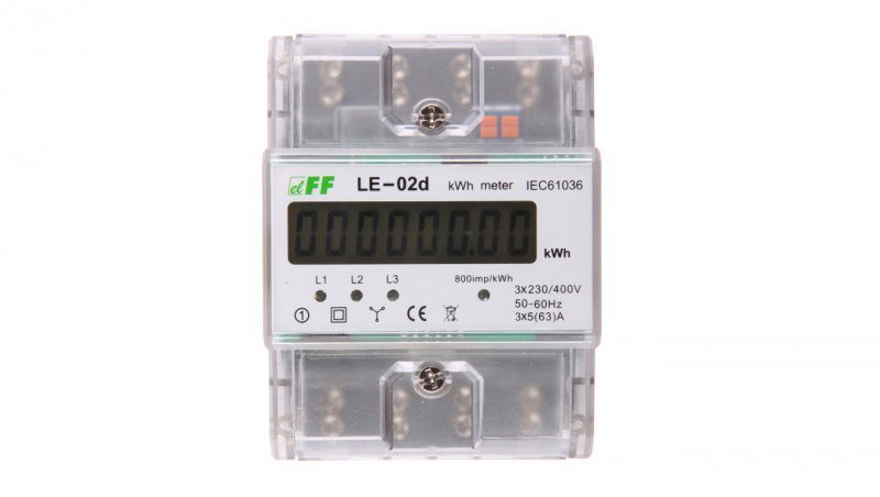 Licznik energii elektrycznej 3-fazowy zgodność z MID 63A 230/400V z wyświetlaczem LCD LE-02D f&amp;f 5908312592686
