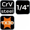 Końcówka TORX TX30 na nasadce 1/4, krótka, 37 mm