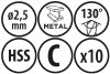 Wiertła do metalu Baildon BASIC DIN 338 RN NWKa 2,5 mm, HSS (S), 57-30 mm, wielokrotność 10