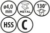 Wiertła do metalu Baildon BASIC DIN 340 RN NWKb 4 mm, HSS (S), 119-78 mm, wielokrotność 10