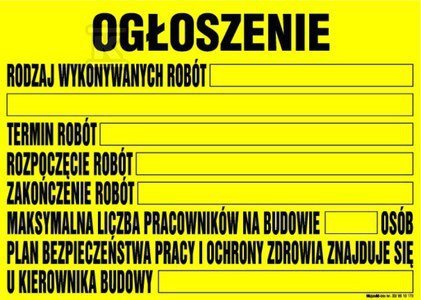 INFO.TABLICA BUDOWLANA-OGŁOSZENIE (SZT)