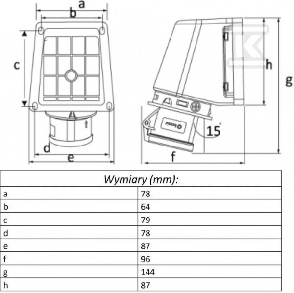GN.STAŁE KAMPER 16A 3P IP44 FE OPAL (SZT)