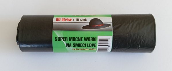 WORKI NA ŚMIECI 60L 60*80LD CZARNE 10 SZTUK (1 OP)