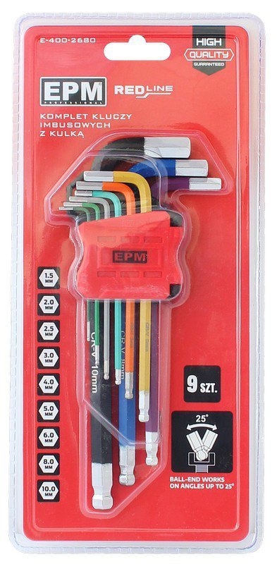 KOMPLET KLUCZY IMBUSOWYCH Z KULKĄ RED LINE 9 SZT (1 KPL)