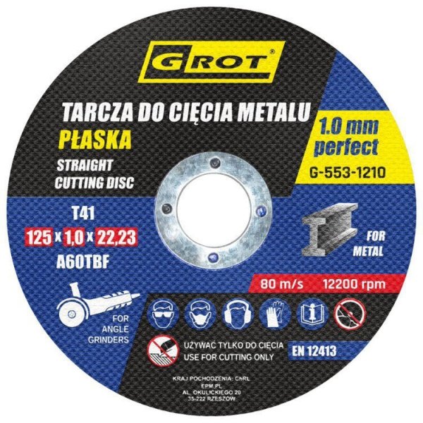 TARCZA PŁASKA T1A 125*1.0*22 KOMPLET 10 SZTUK (1 KPL)