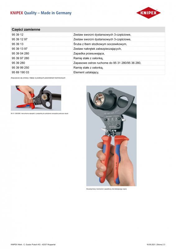 NOŻYCE DO KABLI 280MM, MECHANIZM ZAPADKOWY (1 SZT)
