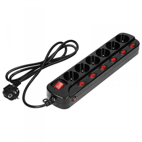 LISTWA ZASILAJĄCA &#039;MULTISWITCH&#039;, 6X2P+Z, KABEL 3X1,0M CZARNY (1 SZT)