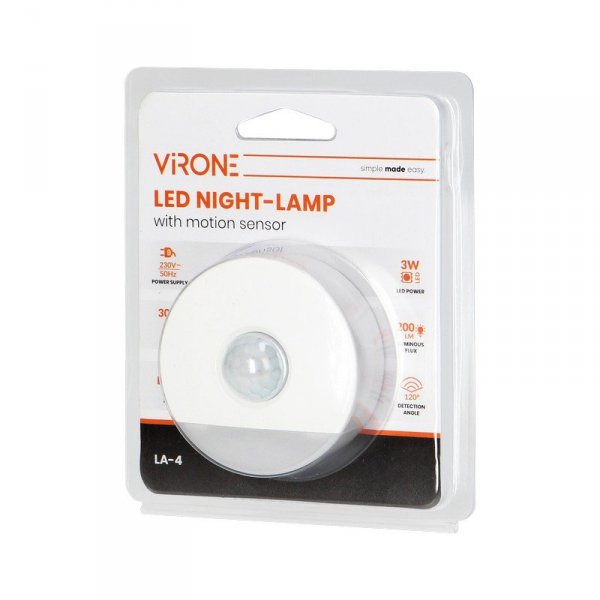 LAMPKA NOCNA LED 3W 230V Z CZUJNIKIEM RUCHU (1 SZT)