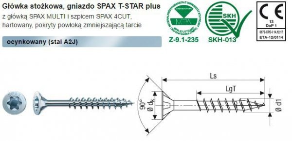 WKRĘT DO DREWNA OCYNK BIAŁY (500) TXTG 5.0*40MM SPAX (1 OP)