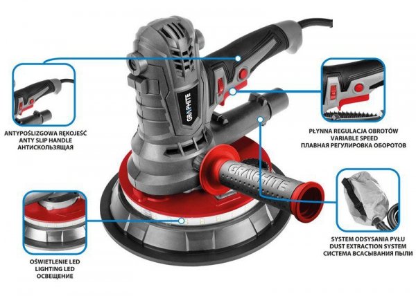 SZLIFIERKA DO GIPSU 900W, 180 MM, LED (1 SZT)