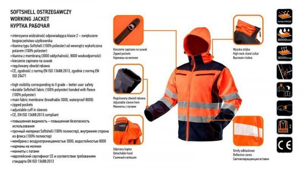 KURTKA SOFTSHELL Z KAPTUREM POMARAŃCZOWA, ROZMIAR XXL (1 SZT)