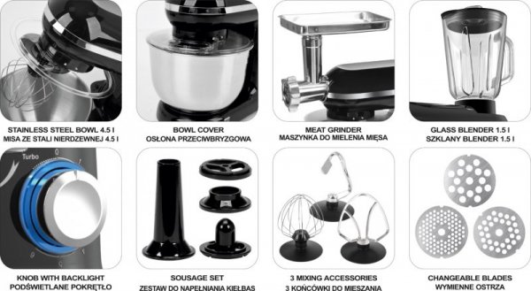 MIKSER PLANETARNY 3W1 1000W 4.5L CZARNY (1 KPL)