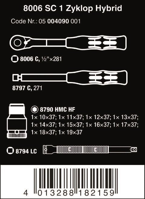 ZESTAW KLUCZY NASADOWYCH Z GRZECHOTKĄ ZYKLOP HYBRID 1/2&#039;&#039; (1 KPL)