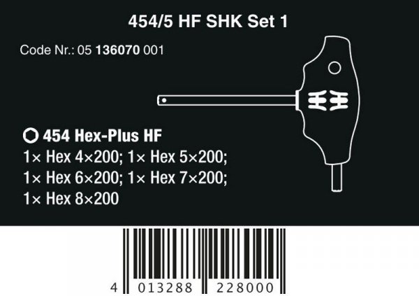 ZESTAW WKRĘTAKÓW PROFIL HEX PLUS W 454/5 HF SHK SET 1, 5CZ. (1 KPL)