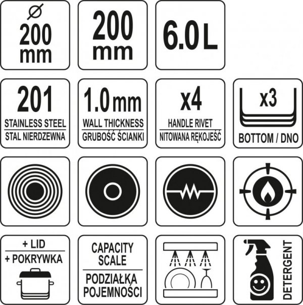 GARNEK WYSOKI Z POKRYWKĄ ZE STALI NIERDZEWNEJ 20X20 6L (1 SZT)