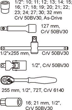 WKŁAD DO SZUFLADY ZESTAW NASADEK 1/2&#039;&#039; 24 CZĘŚCI (1 KPL)