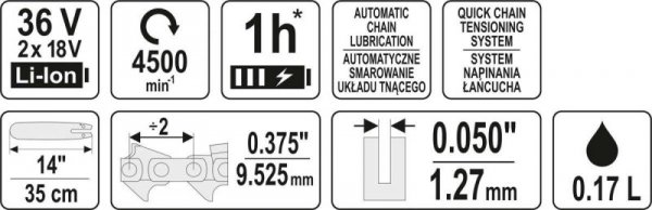 PILARKA ŁAŃCUCHOWA 14&#039;&#039;,36V BEZ AKUMULATORA (1 SZT)