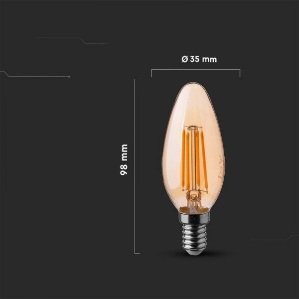 Żarówka LED V-TAC 4W Filament E14 Świeczka Bursztyn VT-1955 2200K 350lm