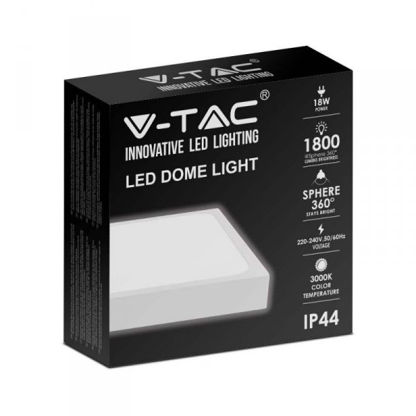 Plafon V-TAC 18W LED Kwadrat IP44 23x23cm Biały VT-8618W-SQ 6500K 1800lm