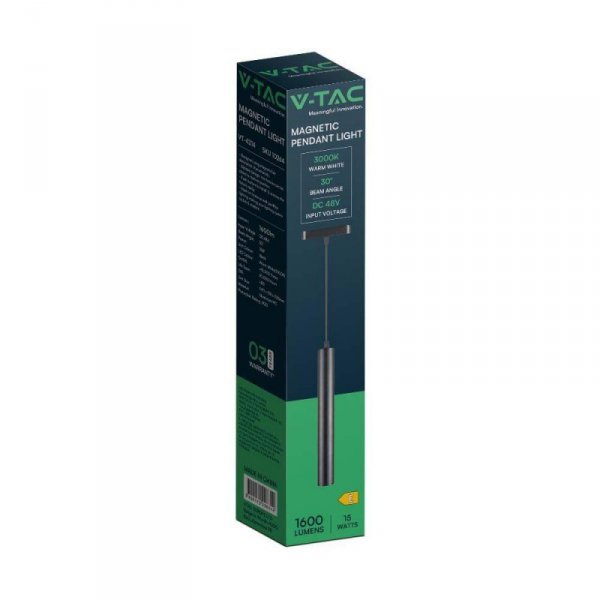 Oprawa Zwieszana Szynosystem Magnetyczny 48V V-TAC 15W LED 30st Czarna VT-4214 4000K 1600lm 3 Lata Gwarancji
