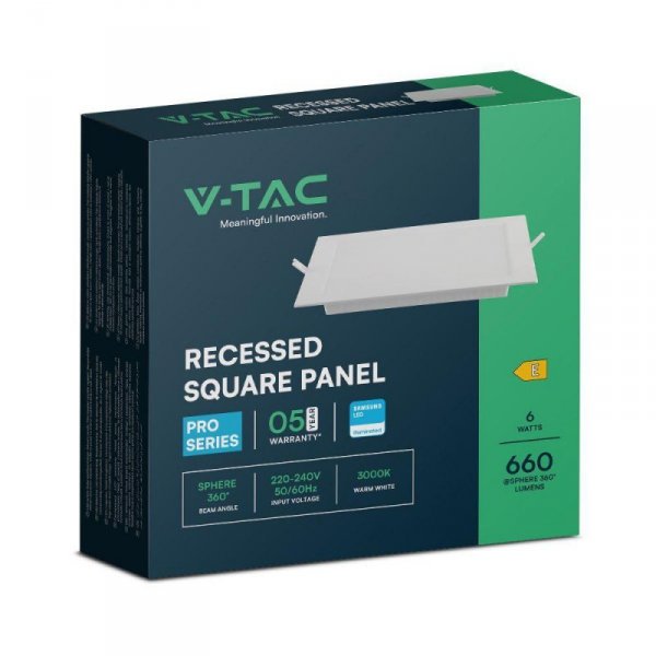 Panel Wpuszczany V-TAC 6W LED SAMSUNG CHIP Kwadrat 120x120mm VT-61006SQ-S 3000K 660lm