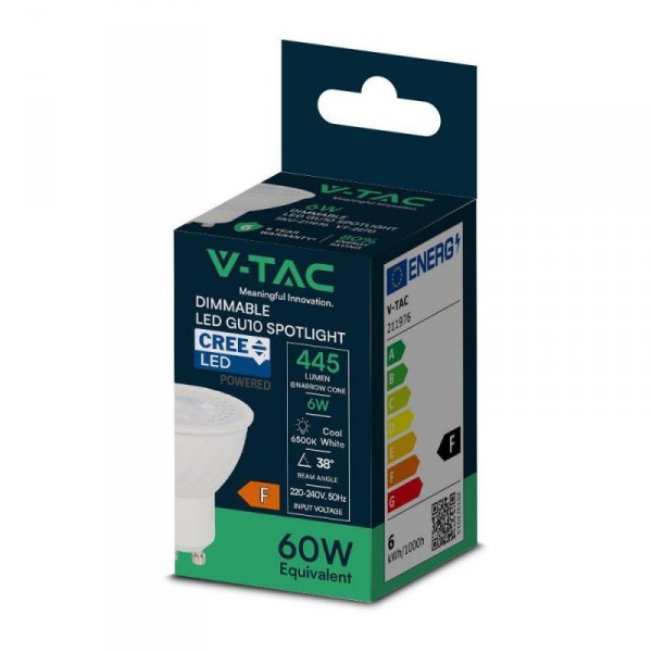 Żarówka LED V-TAC CREE CHIP 6W GU10 110st ściemnialna VT-247D 4000K 445lm 6 Lat Gwarancji