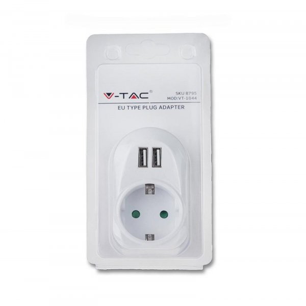 Adapter do gniazda 2x USB 2,1A V-TAC Biały VT-1044