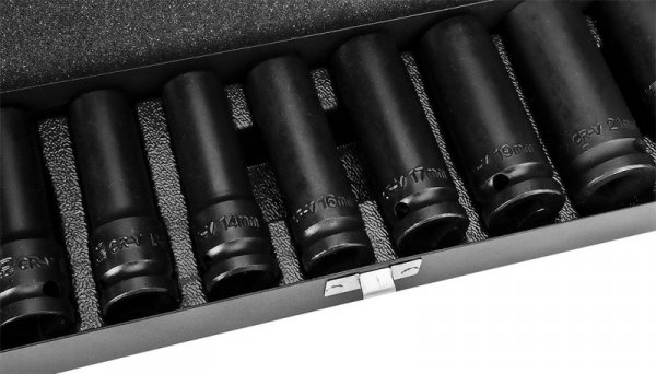 Nasadki udarowe 1/2&quot;, 10-24 mm, zestaw 11 szt.