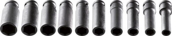 Nasadki udarowe 1/2&quot;, 10-24 mm, zestaw 10 szt., CrMo