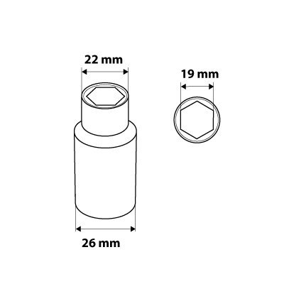 Nasadka sześciokątna 3/8&quot; długa, 19 mm