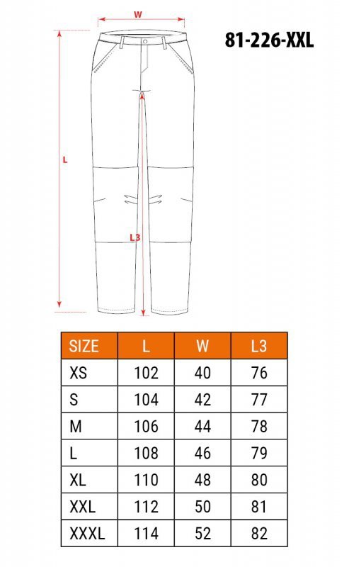 Spodnie robocze PREMIUM, 62% bawełna, 35% poliester, 3% elastan, rozmiar XXL