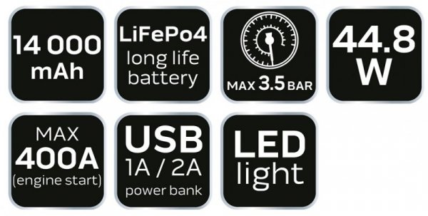 Urządzenie rozruchowe &quot;Jumpstarter&quot;, power bank  - 14Ah, kompresor 3.5BAR, latarka
