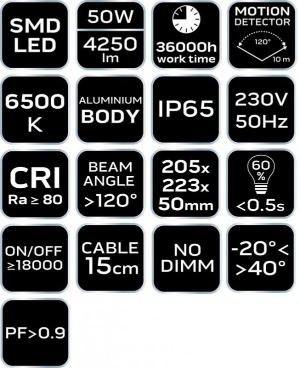 Reflektor z czujnikiem ruchu SMD 50W 4000 lm 230V