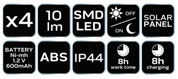 Lampa ogrodowa solarna SMD słupek, 4 szt.