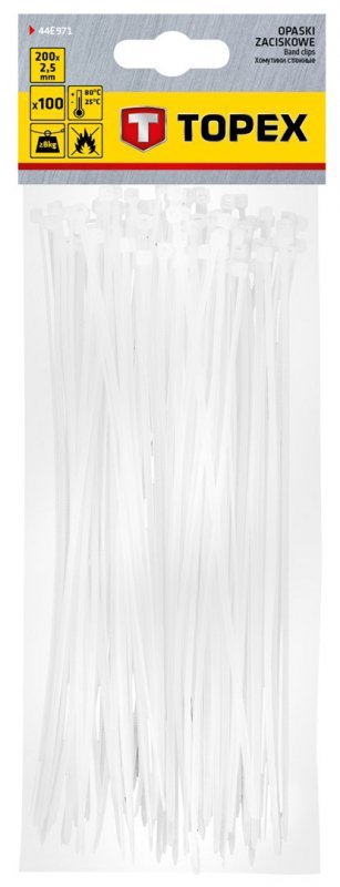 Opaski zaciskowe 2.5 x 200 mm, 100 szt., białe