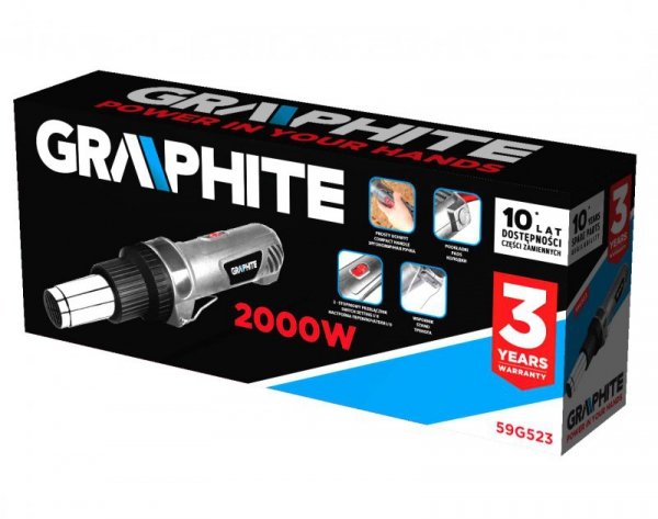 Opalarka 2000W, zakres temperatur: I: 350ºC, II: 550ºC, uchwyt prosty