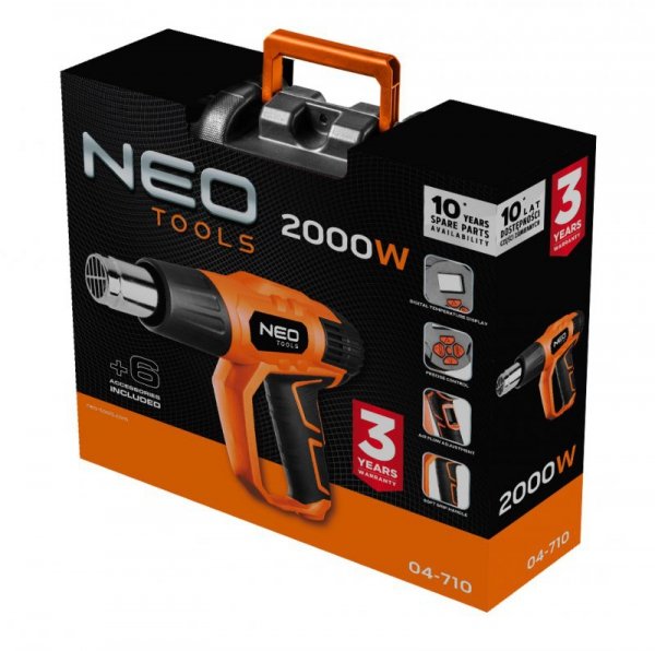 Opalarka 2000W, I: 50ºC, II: 70-600ºC,walizka, wyświetlacz