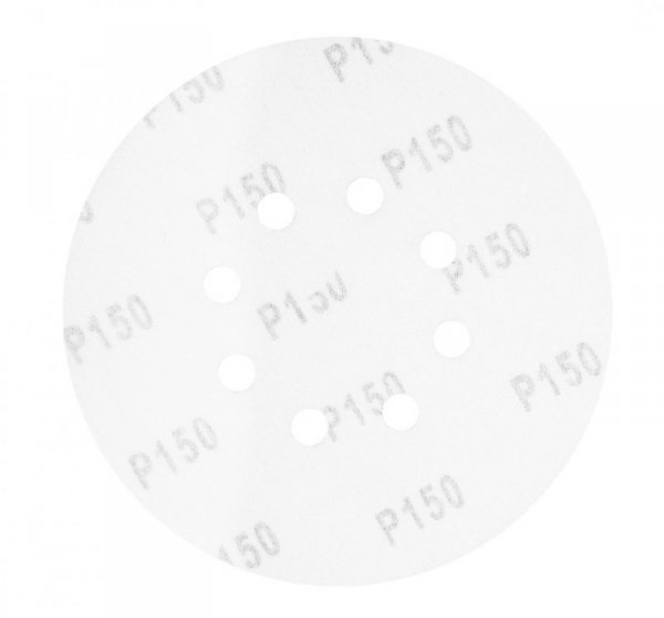 Krążki ścierne 150 mm, K150, 5 szt., z 8 otworami, 65mm