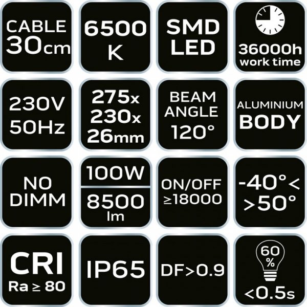 Reflektor SMD 100W 8500 lm 230V
