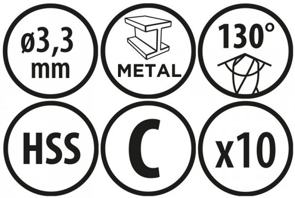 Wiertła do metalu Baildon BASIC DIN 338 RN NWKa 3,3 mm, HSS (S), 65-36 mm, wielokrotność 10