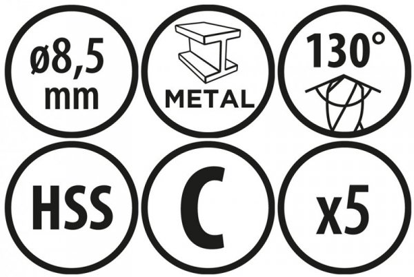 Wiertła do metalu Baildon BASIC DIN 338 RN NWKa 8,5 mm, HSS (S), 117-75 mm, wielokrotność 5