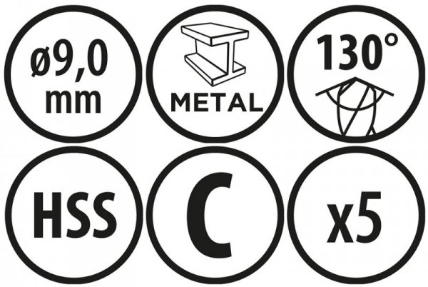 Wiertła do metalu Baildon BASIC DIN 338 RN NWKa 9 mm, HSS (S), 125-81 mm, wielokrotność 5