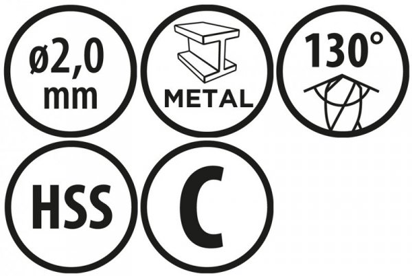 Wiertła do metalu Baildon BASIC DIN 340 RN NWKb 2 mm, HSS (S), 85-56 mm, wielokrotność 10