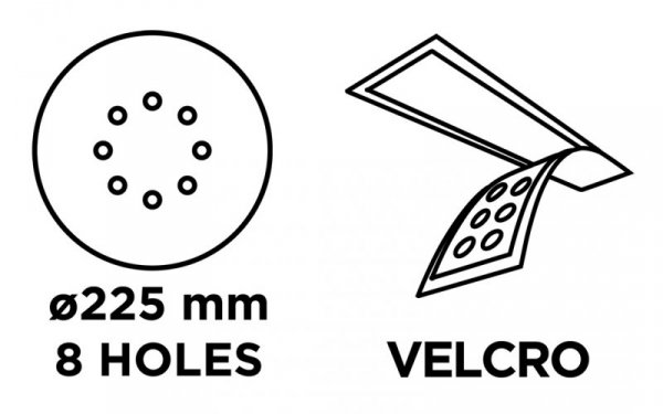 Krążki ścierne 225 mm, K180, 5 szt., z otworami