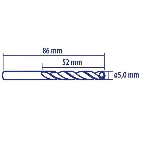 Wiertło do metalu Baildon DIN 338 RN 5 mm, HSS TiN (S), 86-52 mm (chwyt 3-płaszczyznowy)