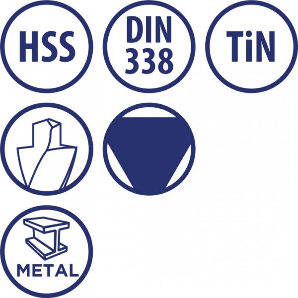 Wiertło do metalu Baildon DIN 338 RN 6,5 mm, HSS TiN (S), 101-63 mm (chwyt 3-płaszczyznowy)