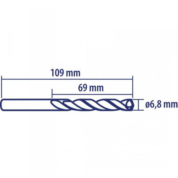 Wiertło do metalu Baildon DIN 338 RN 6,8 mm, HSS TiN (S), 109-69 mm (chwyt 3-płaszczyznowy)