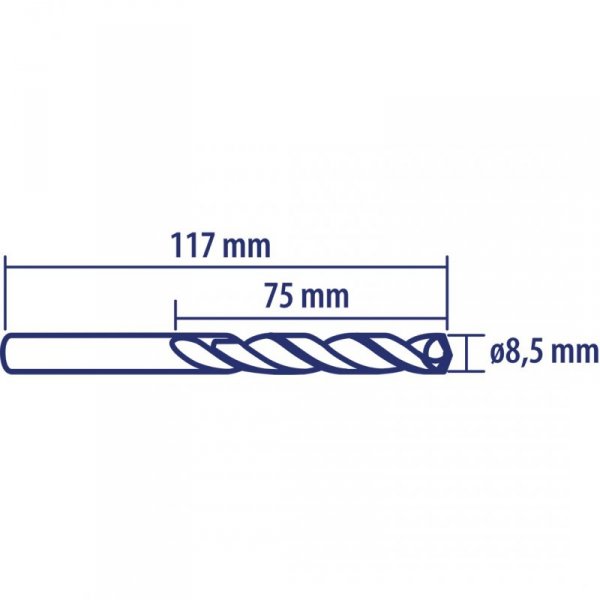 Wiertło do metalu Baildon DIN 338 RN 8,5 mm, HSS TiN (S), 117-75 mm (chwyt 3-płaszczyznowy)