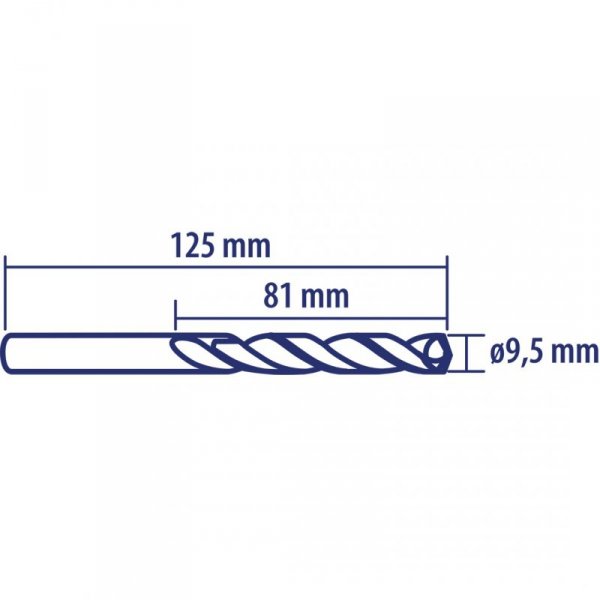Wiertło do metalu Baildon DIN 338 RN 9,5 mm, HSS TiN (S), 125-81 mm (chwyt 3-płaszczyznowy)
